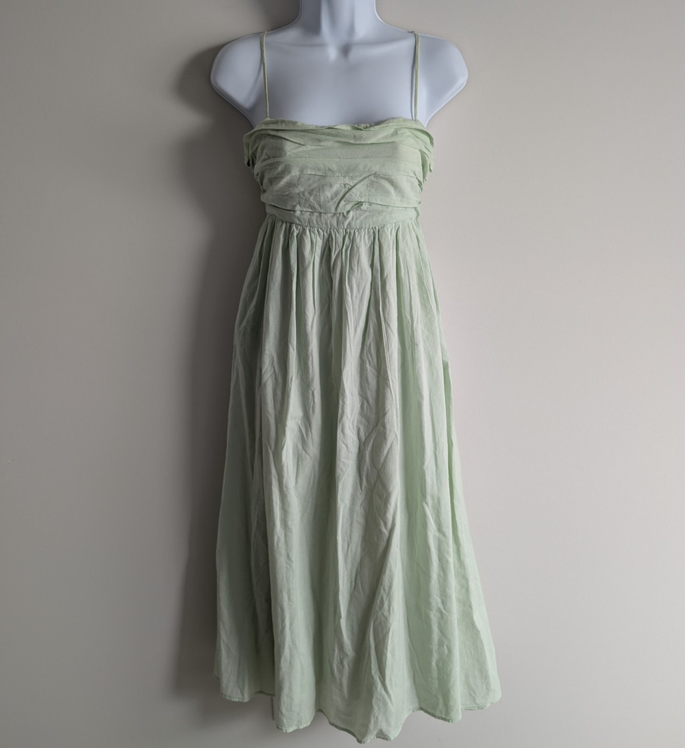 Charlie Holiday Dress Womens 4 Babydoll Midi Green Cotton Cottage Minimal Boho